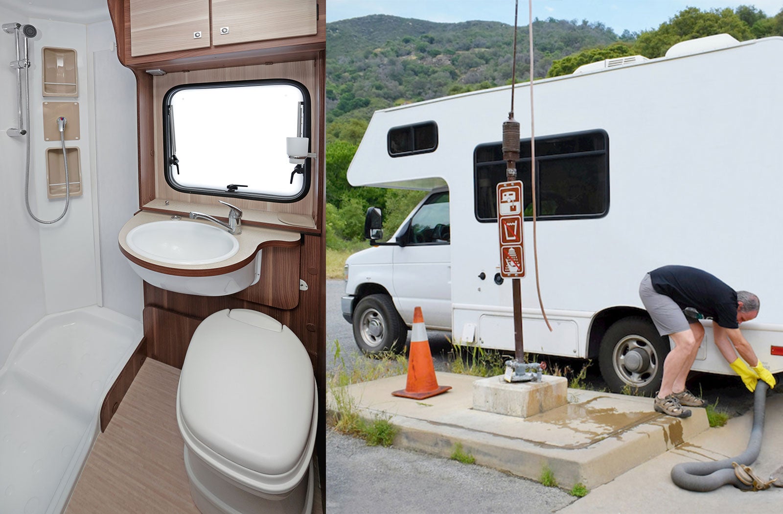 Portable RV/camper toilet and holding tank setup in Gadsden, Alabama